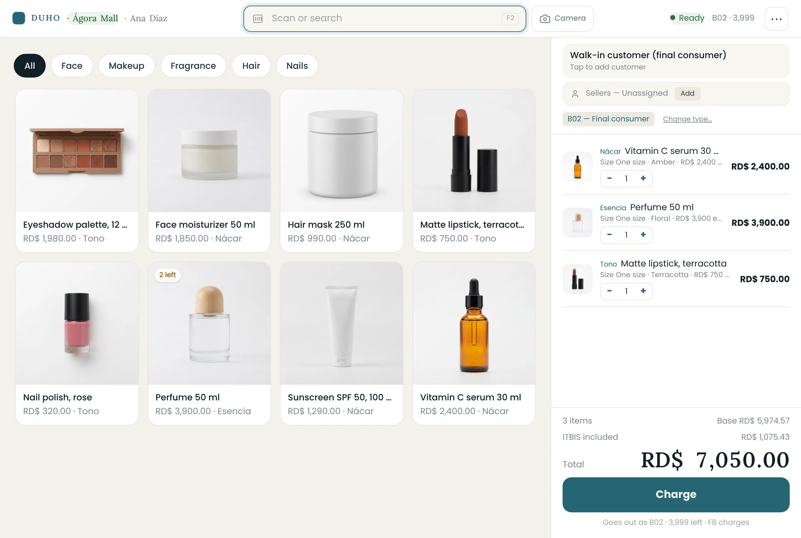 The DUHO register in a cosmetics shop.